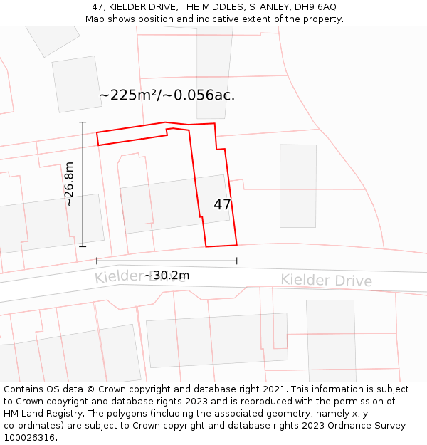 47, KIELDER DRIVE, THE MIDDLES, STANLEY, DH9 6AQ: Plot and title map