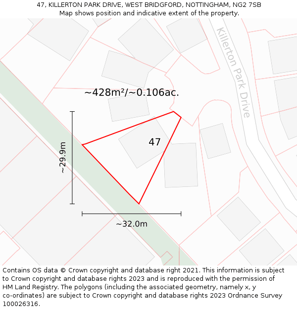 47, KILLERTON PARK DRIVE, WEST BRIDGFORD, NOTTINGHAM, NG2 7SB: Plot and title map