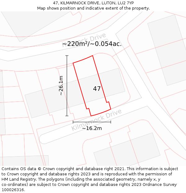 47, KILMARNOCK DRIVE, LUTON, LU2 7YP: Plot and title map