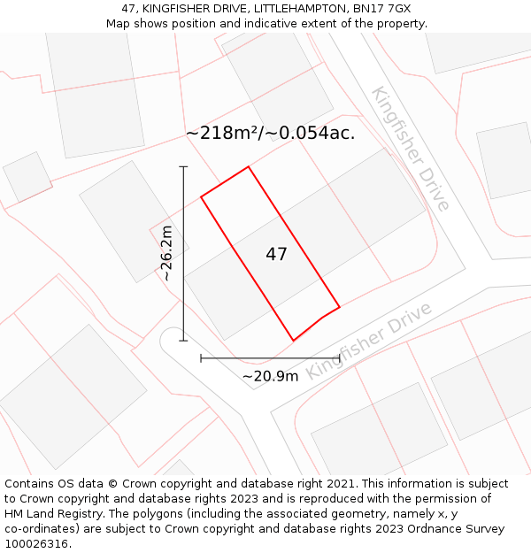 47, KINGFISHER DRIVE, LITTLEHAMPTON, BN17 7GX: Plot and title map
