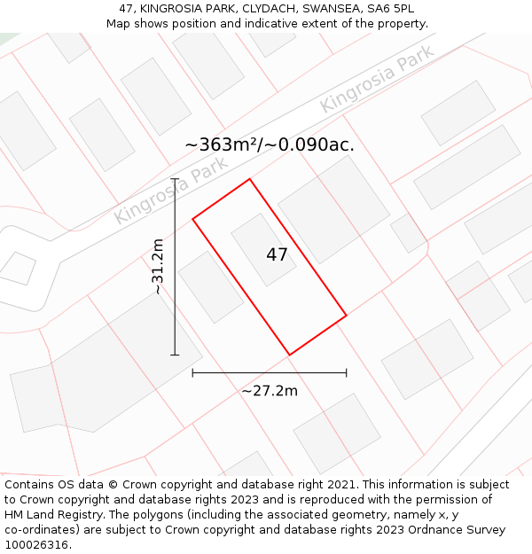 47, KINGROSIA PARK, CLYDACH, SWANSEA, SA6 5PL: Plot and title map