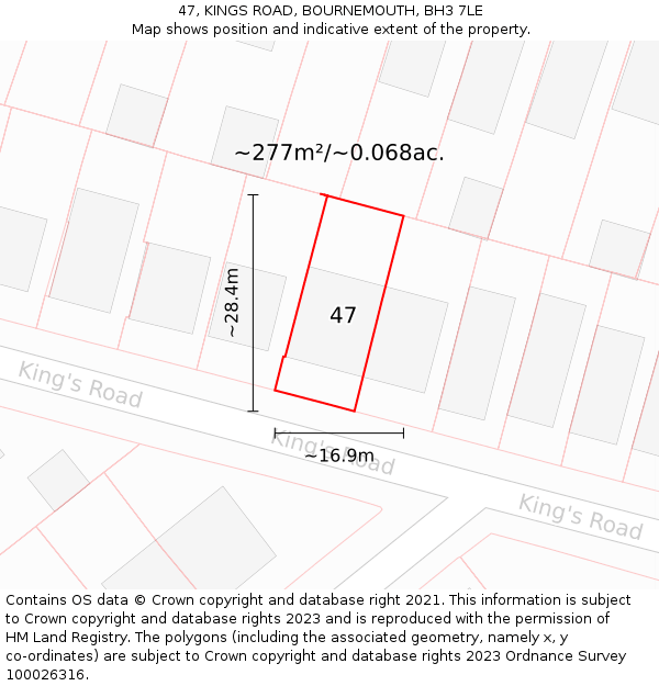 47, KINGS ROAD, BOURNEMOUTH, BH3 7LE: Plot and title map