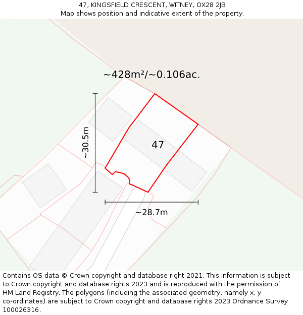 47, KINGSFIELD CRESCENT, WITNEY, OX28 2JB: Plot and title map