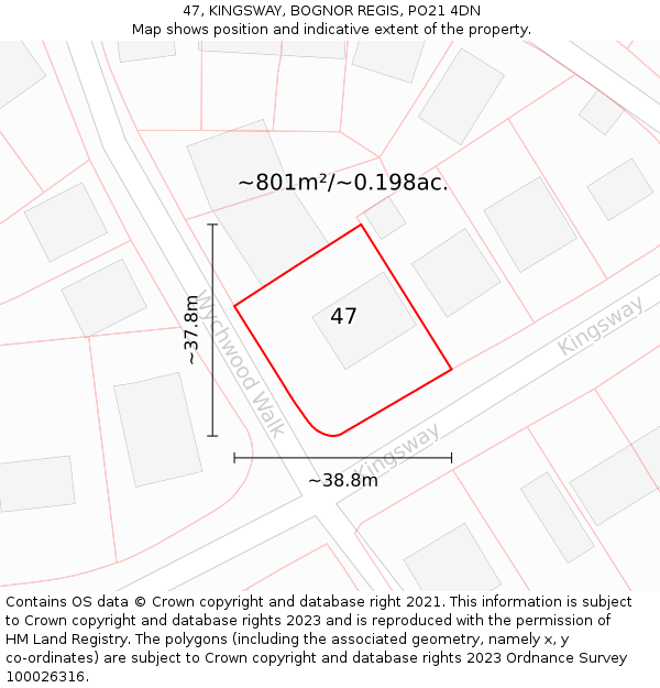 47, KINGSWAY, BOGNOR REGIS, PO21 4DN: Plot and title map