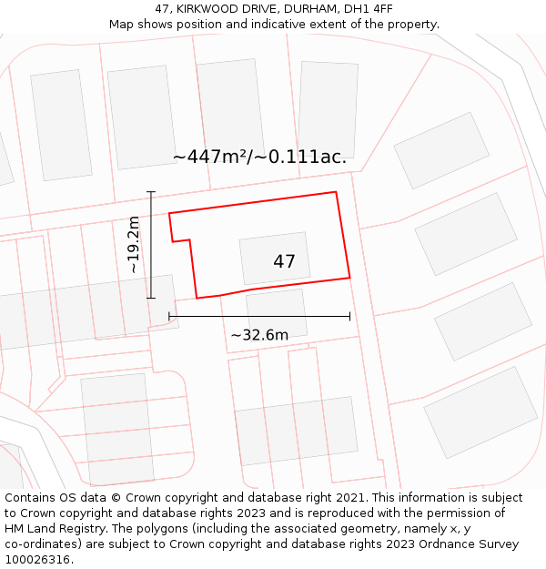 47, KIRKWOOD DRIVE, DURHAM, DH1 4FF: Plot and title map