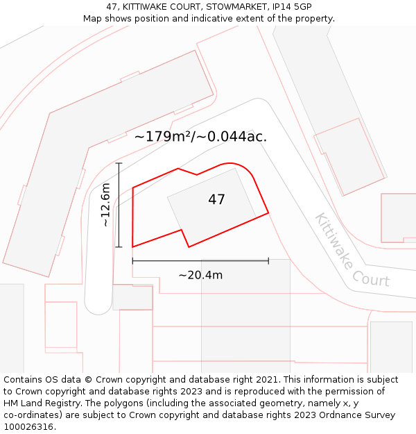 47, KITTIWAKE COURT, STOWMARKET, IP14 5GP: Plot and title map