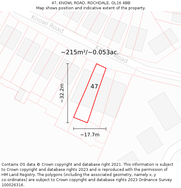 47, KNOWL ROAD, ROCHDALE, OL16 4BB: Plot and title map