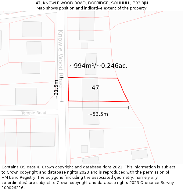 47, KNOWLE WOOD ROAD, DORRIDGE, SOLIHULL, B93 8JN: Plot and title map