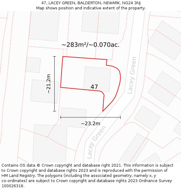 47, LACEY GREEN, BALDERTON, NEWARK, NG24 3NJ: Plot and title map