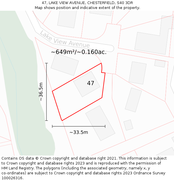 47, LAKE VIEW AVENUE, CHESTERFIELD, S40 3DR: Plot and title map