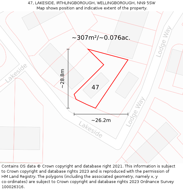 47, LAKESIDE, IRTHLINGBOROUGH, WELLINGBOROUGH, NN9 5SW: Plot and title map