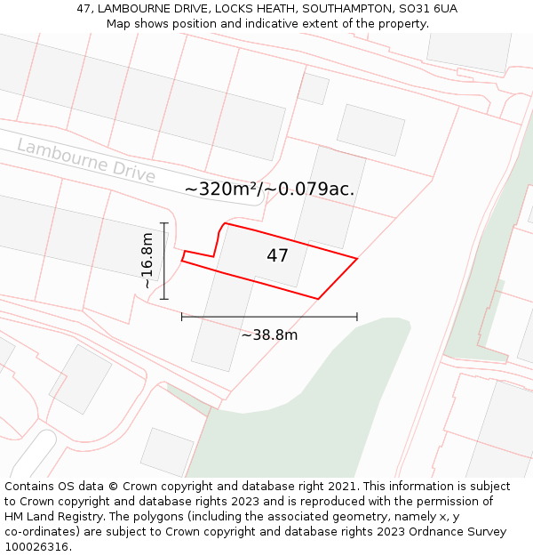 47, LAMBOURNE DRIVE, LOCKS HEATH, SOUTHAMPTON, SO31 6UA: Plot and title map