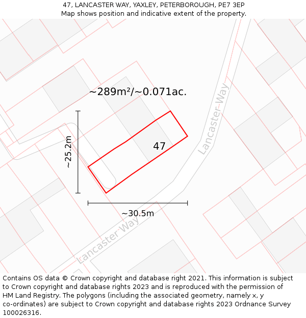 47, LANCASTER WAY, YAXLEY, PETERBOROUGH, PE7 3EP: Plot and title map