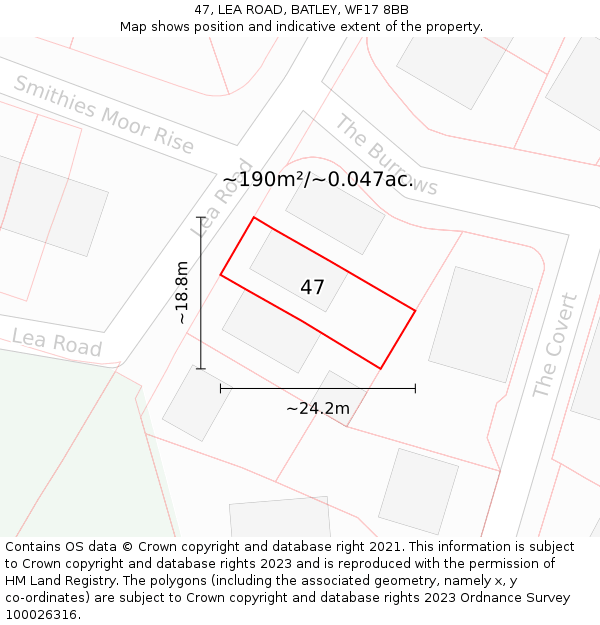 47, LEA ROAD, BATLEY, WF17 8BB: Plot and title map
