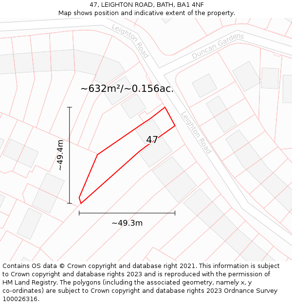 47, LEIGHTON ROAD, BATH, BA1 4NF: Plot and title map