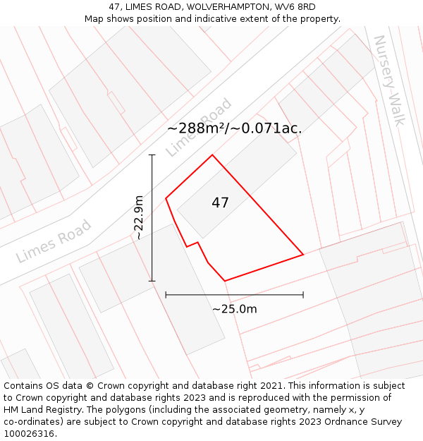 47, LIMES ROAD, WOLVERHAMPTON, WV6 8RD: Plot and title map