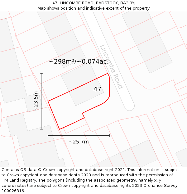 47, LINCOMBE ROAD, RADSTOCK, BA3 3YJ: Plot and title map