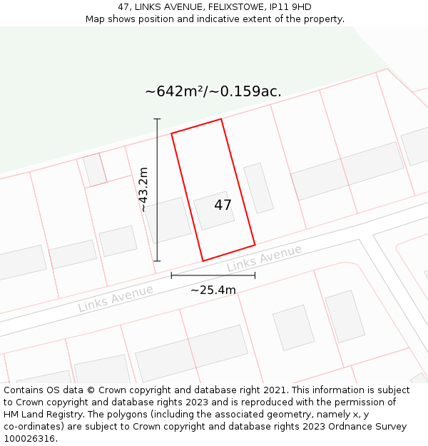 47, LINKS AVENUE, FELIXSTOWE, IP11 9HD: Plot and title map