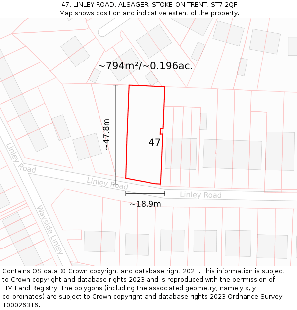 47, LINLEY ROAD, ALSAGER, STOKE-ON-TRENT, ST7 2QF: Plot and title map