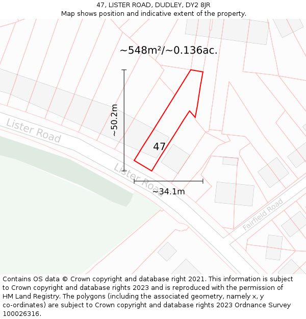 47, LISTER ROAD, DUDLEY, DY2 8JR: Plot and title map
