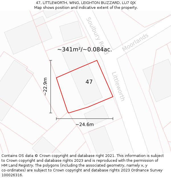 47, LITTLEWORTH, WING, LEIGHTON BUZZARD, LU7 0JX: Plot and title map