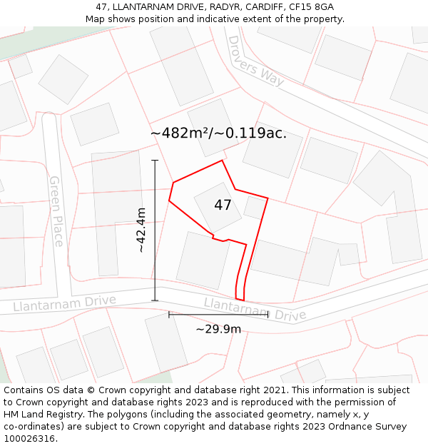 47, LLANTARNAM DRIVE, RADYR, CARDIFF, CF15 8GA: Plot and title map