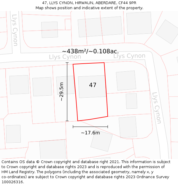 47, LLYS CYNON, HIRWAUN, ABERDARE, CF44 9PR: Plot and title map