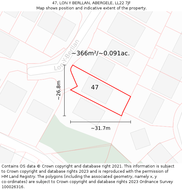 47, LON Y BERLLAN, ABERGELE, LL22 7JF: Plot and title map