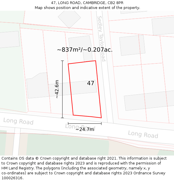 47, LONG ROAD, CAMBRIDGE, CB2 8PR: Plot and title map