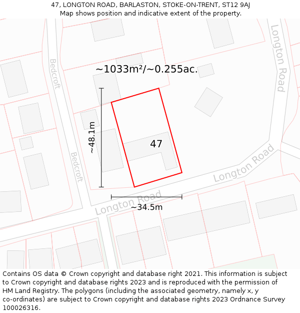 47, LONGTON ROAD, BARLASTON, STOKE-ON-TRENT, ST12 9AJ: Plot and title map