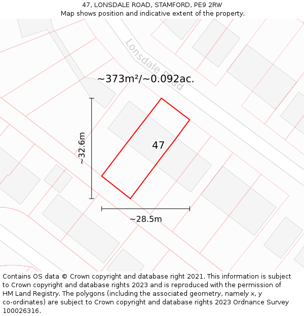 47, LONSDALE ROAD, STAMFORD, PE9 2RW: Plot and title map