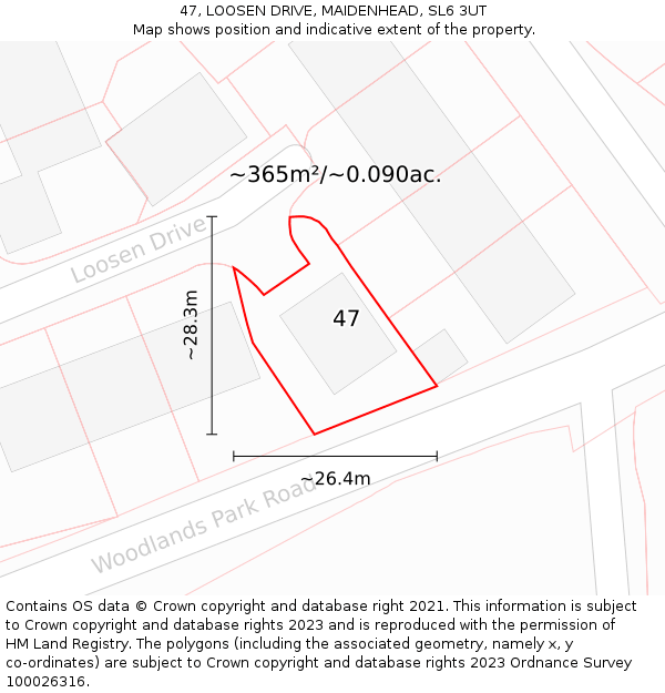 47, LOOSEN DRIVE, MAIDENHEAD, SL6 3UT: Plot and title map