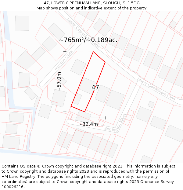 47, LOWER CIPPENHAM LANE, SLOUGH, SL1 5DG: Plot and title map