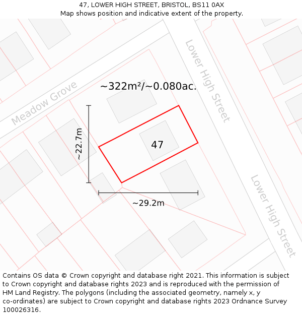 47, LOWER HIGH STREET, BRISTOL, BS11 0AX: Plot and title map