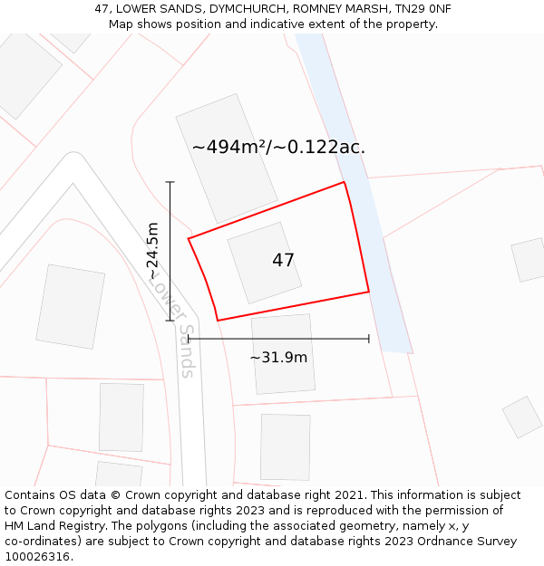 47, LOWER SANDS, DYMCHURCH, ROMNEY MARSH, TN29 0NF: Plot and title map