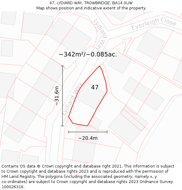 47, LYDIARD WAY, TROWBRIDGE, BA14 0UW: Plot and title map