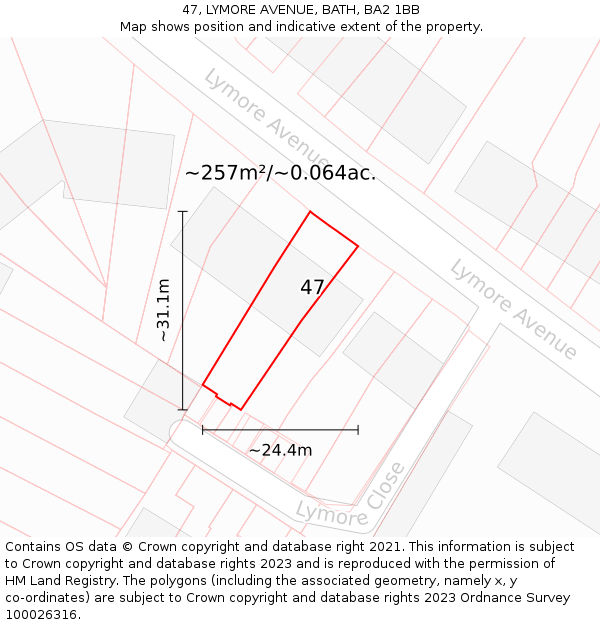 47, LYMORE AVENUE, BATH, BA2 1BB: Plot and title map