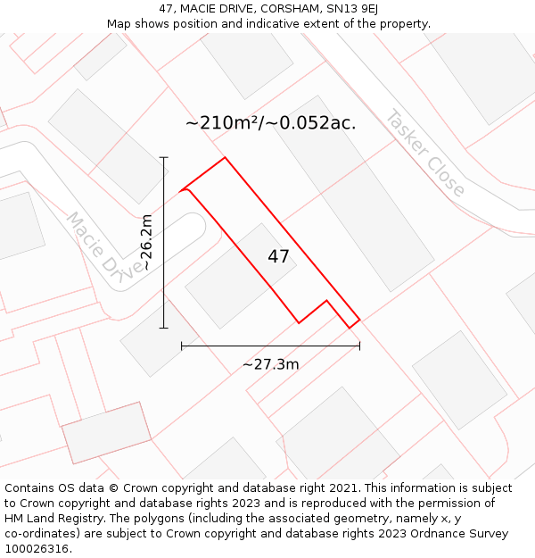 47, MACIE DRIVE, CORSHAM, SN13 9EJ: Plot and title map