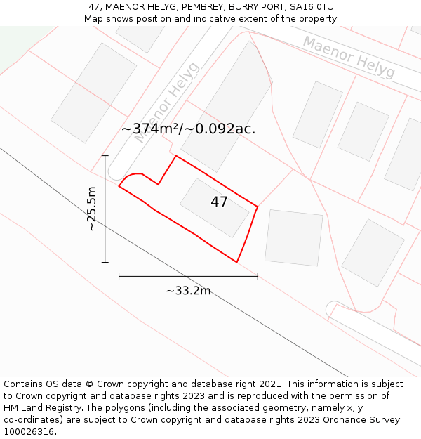 47, MAENOR HELYG, PEMBREY, BURRY PORT, SA16 0TU: Plot and title map