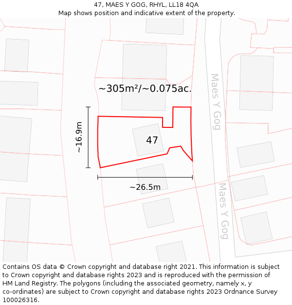 47, MAES Y GOG, RHYL, LL18 4QA: Plot and title map