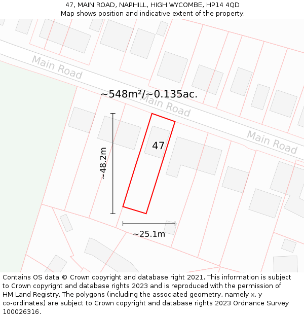 47, MAIN ROAD, NAPHILL, HIGH WYCOMBE, HP14 4QD: Plot and title map