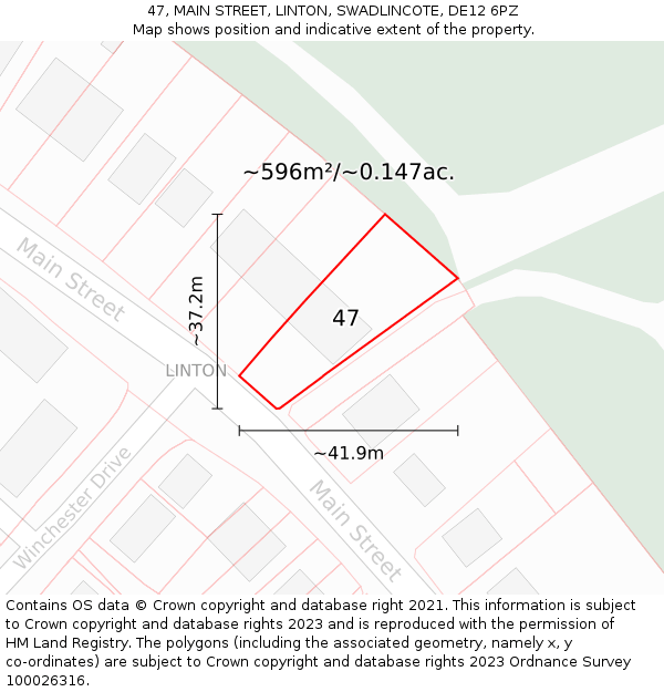 47, MAIN STREET, LINTON, SWADLINCOTE, DE12 6PZ: Plot and title map