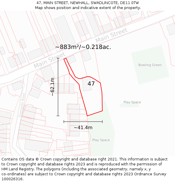 47, MAIN STREET, NEWHALL, SWADLINCOTE, DE11 0TW: Plot and title map