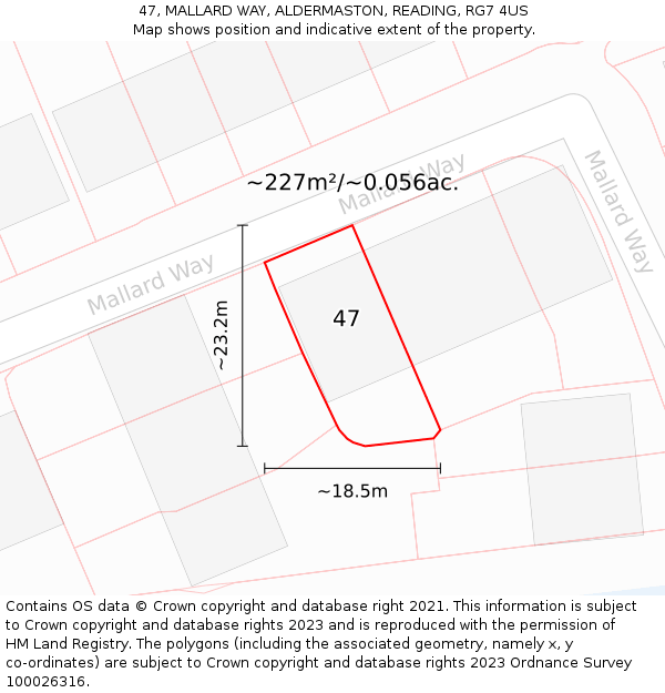 47, MALLARD WAY, ALDERMASTON, READING, RG7 4US: Plot and title map