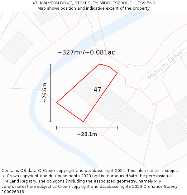 47, MALVERN DRIVE, STOKESLEY, MIDDLESBROUGH, TS9 5NS: Plot and title map