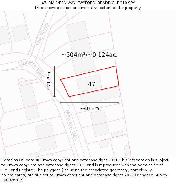 47, MALVERN WAY, TWYFORD, READING, RG10 9PY: Plot and title map