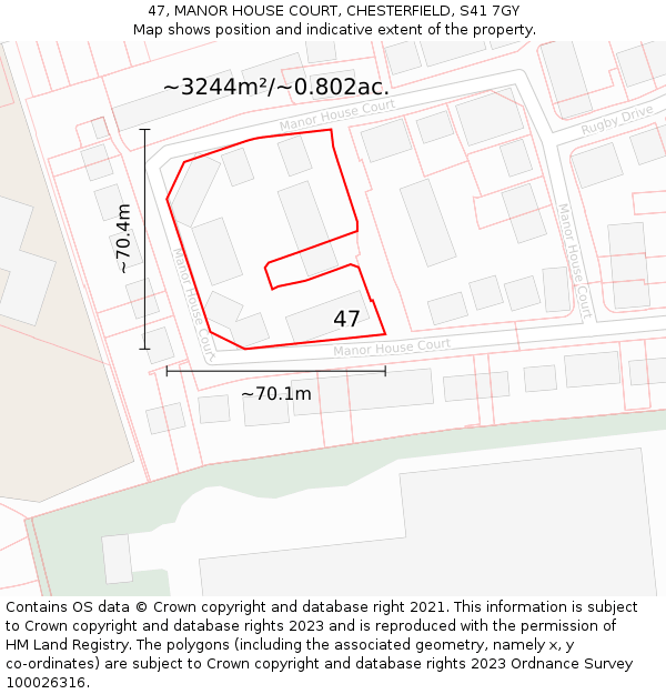 47, MANOR HOUSE COURT, CHESTERFIELD, S41 7GY: Plot and title map
