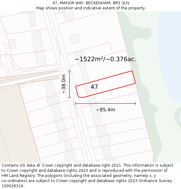 47, MANOR WAY, BECKENHAM, BR3 3LN: Plot and title map