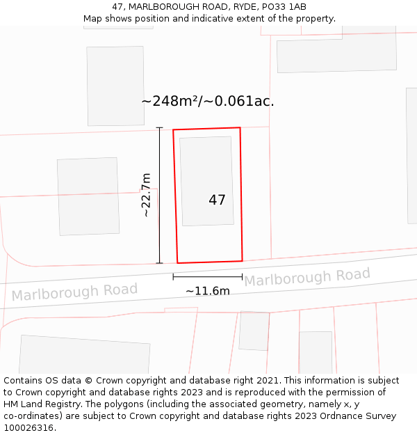 47, MARLBOROUGH ROAD, RYDE, PO33 1AB: Plot and title map