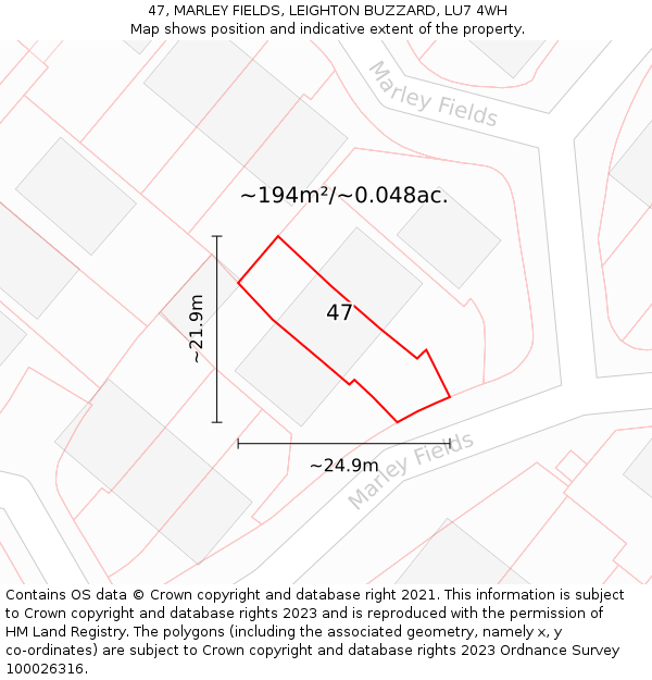 47, MARLEY FIELDS, LEIGHTON BUZZARD, LU7 4WH: Plot and title map